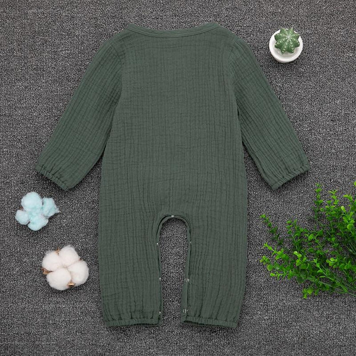 Baby Knitted Style Solid Long-sleeve Jumpsuit