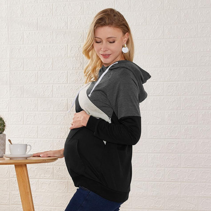 Trendy contrasterende zwangerschapshoodie met lange mouwen