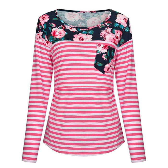 Striped and Allover Long-sleeve Nursing Top