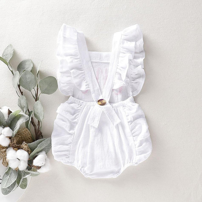 Baby Girl Letter Print Flutter-sleeve Ruffled Solid Bodysuit