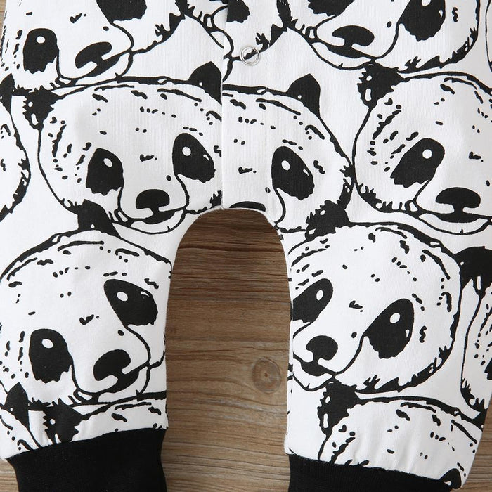 Baby Panda Print Long-sleeve Jumpsuit with Hat Set