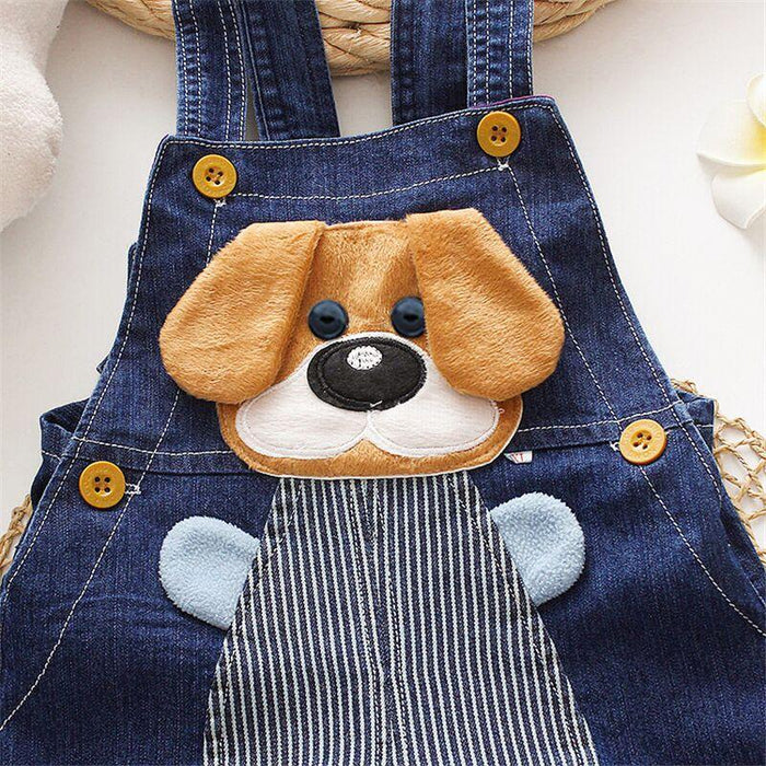 Baby / Toddler Trendy Cartoon Dog Embroidery Denim Overalls