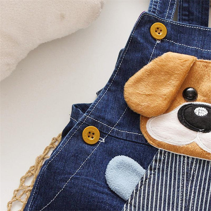 Baby / Toddler Trendy Cartoon Dog Embroidery Denim Overalls