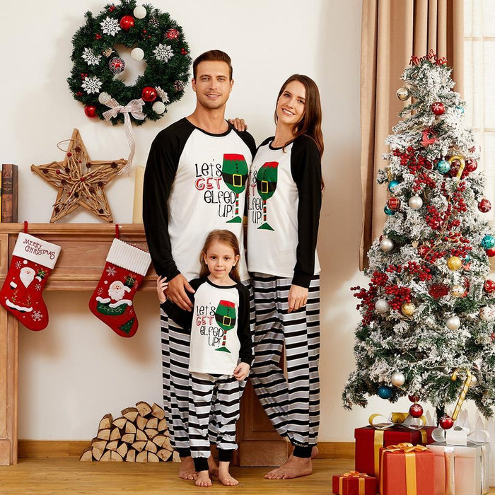 Let's Get Elfed Up Christmas Glass Top and Striped Pants Family Matching Pajamas Set