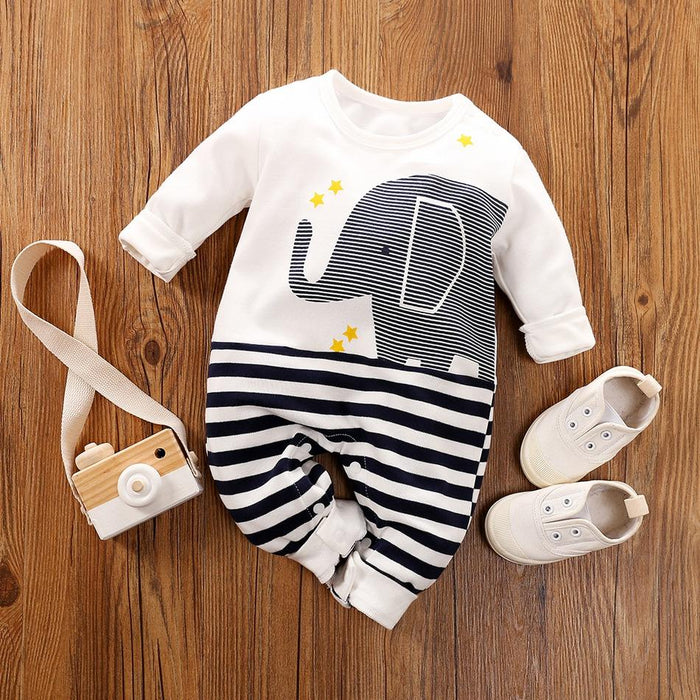Adorable Elephant Graphic Striped Jumpsuit for Baby Boy