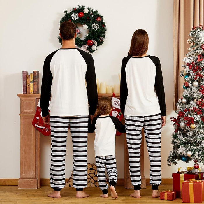 Let's Get Elfed Up Conjunto de pijama a juego familiar con top de cristal navideño y pantalones a rayas