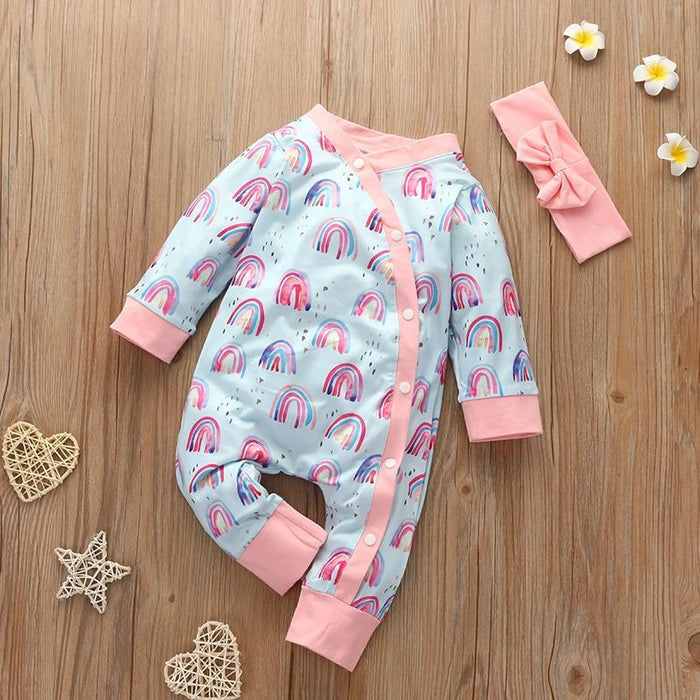 2-piece Baby Rainbow Allover Jumpsuits with Headband
