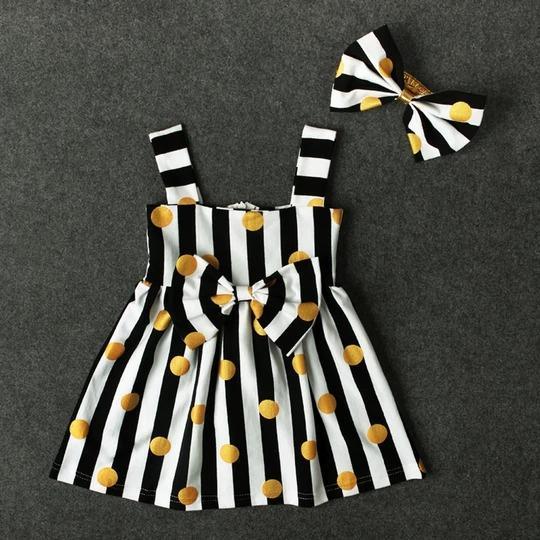 Lovely Striped Polka Dots Bow Decor Baby Dress Set