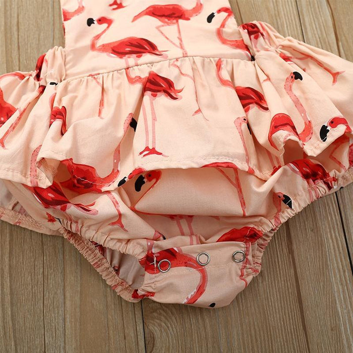 Flamingo Print Suspender Shorts with Headband