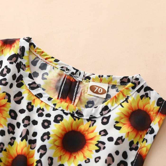 2-piece Baby Sunflower Leopard Print Rompers with Headband