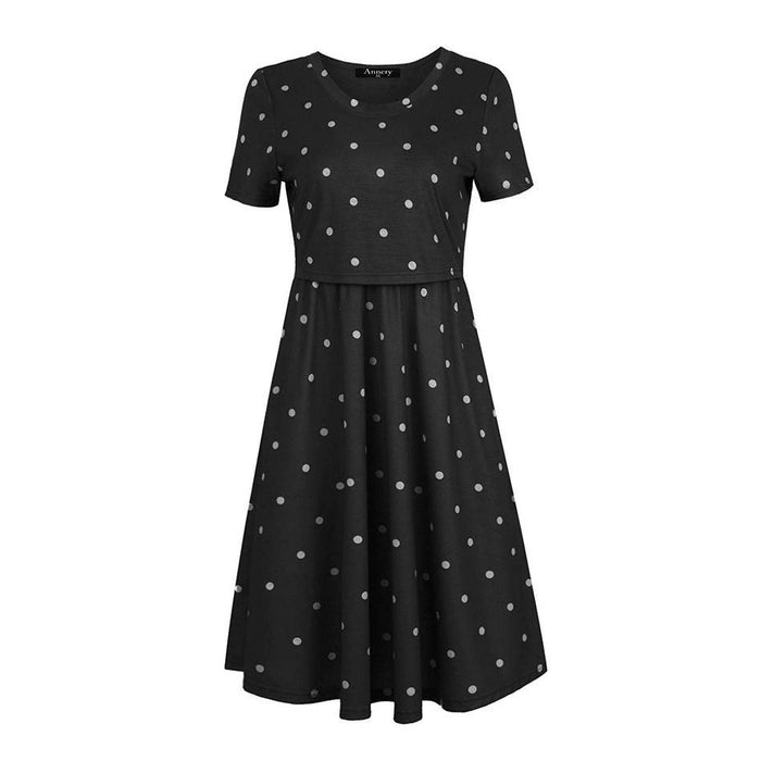 Short-sleeve Polka Dots Maternity Nursing Dress