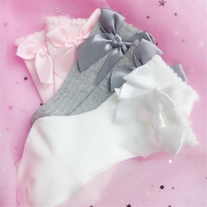 Sweet Solid Bow Decor Socks for Baby and Toddler Girl