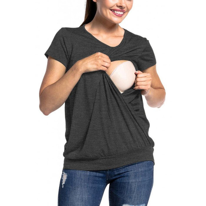 Camiseta de lactancia informal de manga corta y color sólido