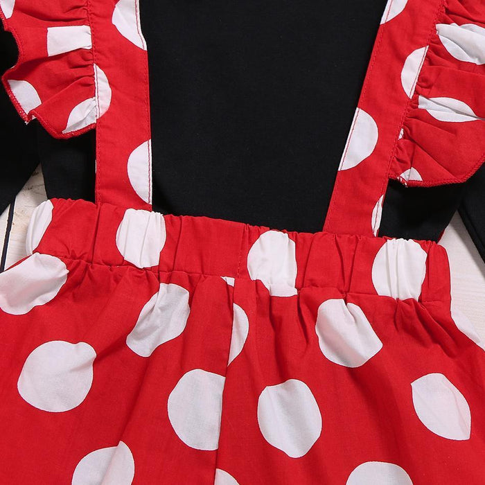 Baby / Toddler Solid Flutter-sleeve Top and Polka Dots Overalls Set