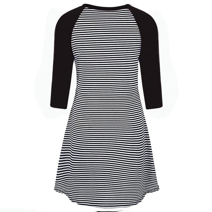 Casual Striped Crop-sleeve Nursing Dress