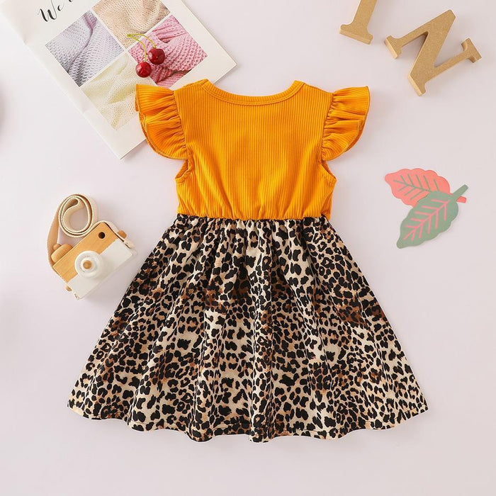 Baby Sweet Solid Splice Leopard Print Dress