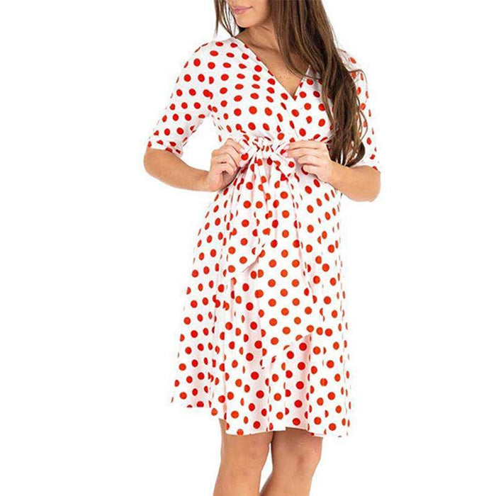Pretty Dotted Half-sleeve Maternity Dress