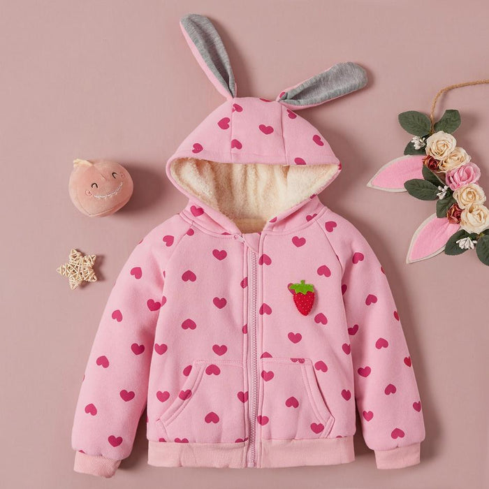 Baby / Toddler Girl Heart Strawberry Fluff Long-sleeve Coat