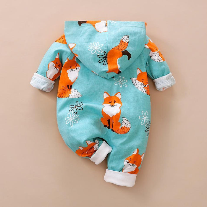 Baby Boy / Girl Zipper Fox Allover Hooded Long-sleeve Jumpsuit