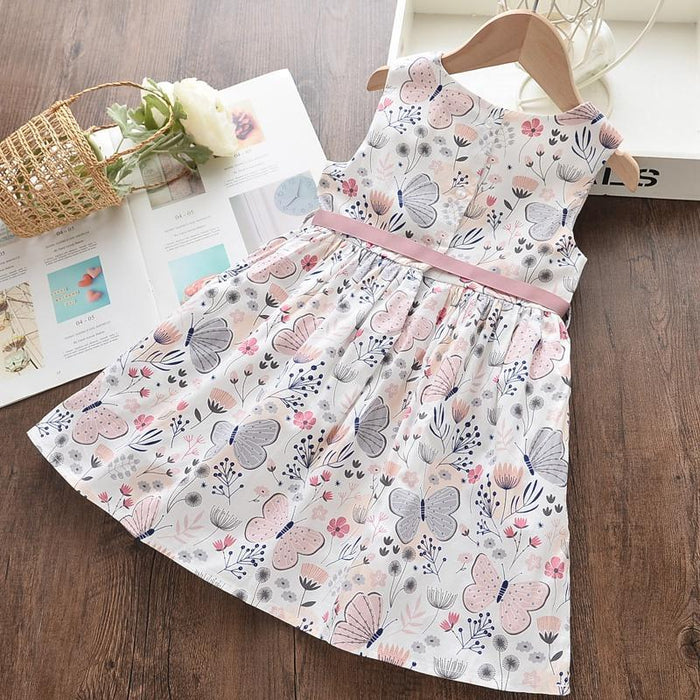 Vestido con lazo y estampado de mariposas bonito para bebé/niña pequeña