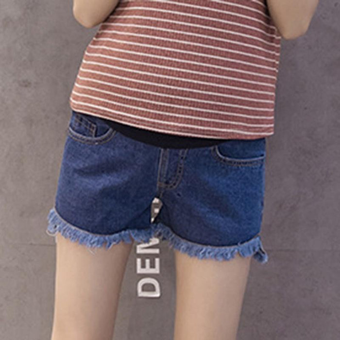 Casual Solid Ripped Maternity Denim Shorts