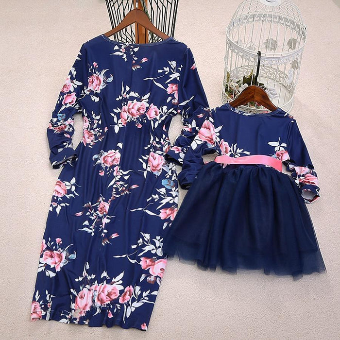 Printed Long-sleeve Matching Dresses