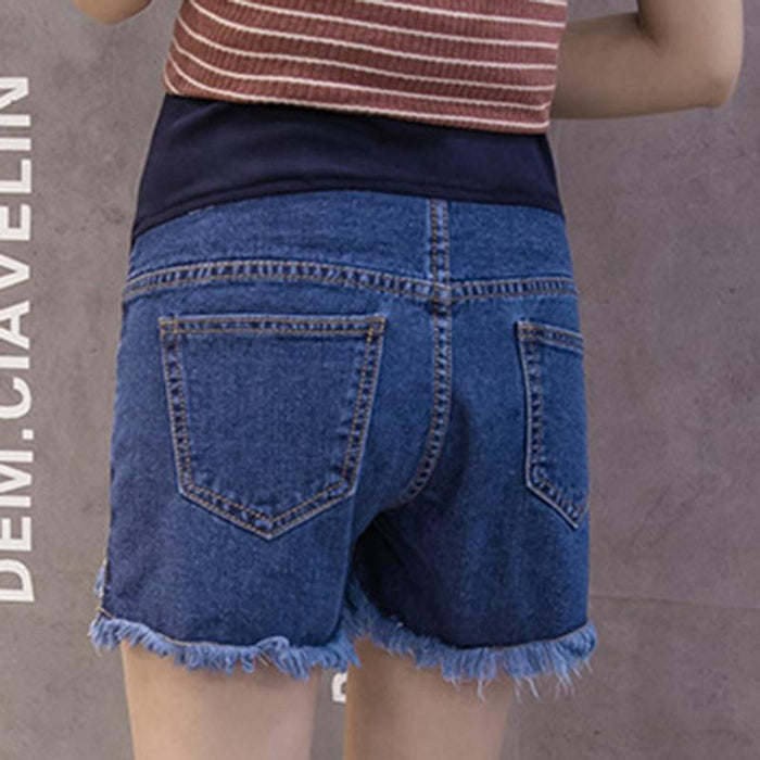 Casual Solid Ripped Maternity Denim Shorts