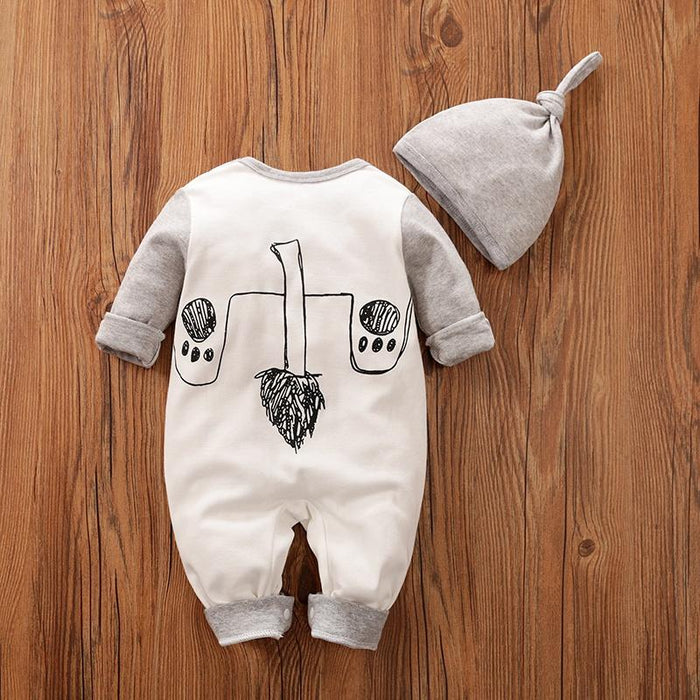 Baby Lion Print Jumpsuit and Hat