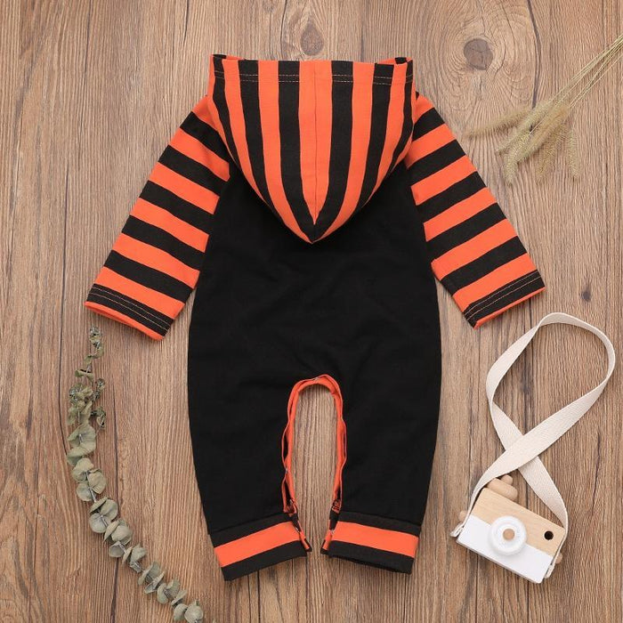 Jumpsuit met lange mouwen en capuchon voor baby's in Halloween-stijl met pompoenprint