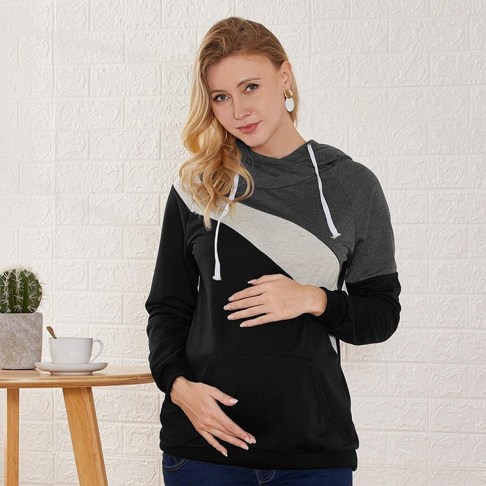 Trendy Contrast Maternity Long-sleeve Hoodie