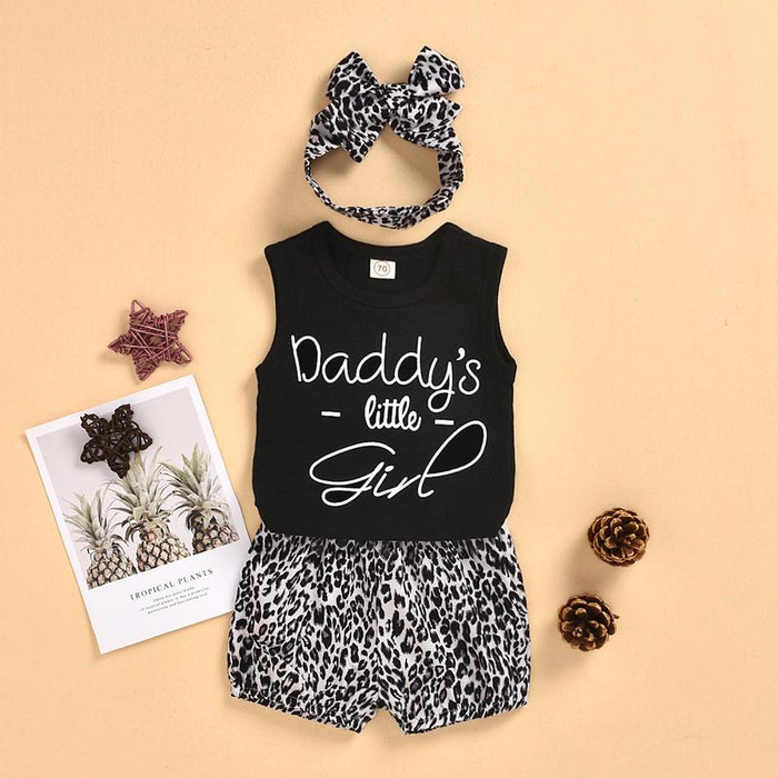 Baby Sweet Letter Print Tank Top and Leopard Shorts Set with Headband