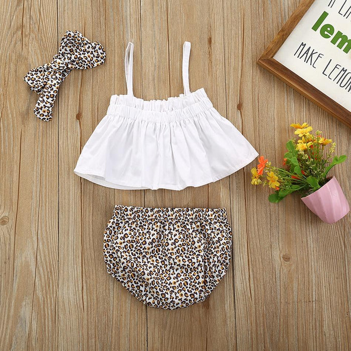 3-piece Slip Top and Leopard PP Shorts with Headband Set