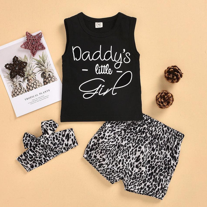 Baby Sweet Letter Print Tank Top and Leopard Shorts Set with Headband
