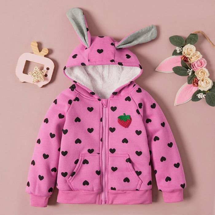 Baby / Toddler Girl Heart Strawberry Fluff Long-sleeve Coat