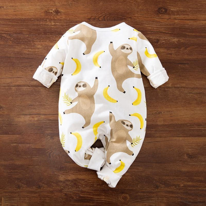 Baby Sloth and Banana Allover Longsleeves Jumpsuits