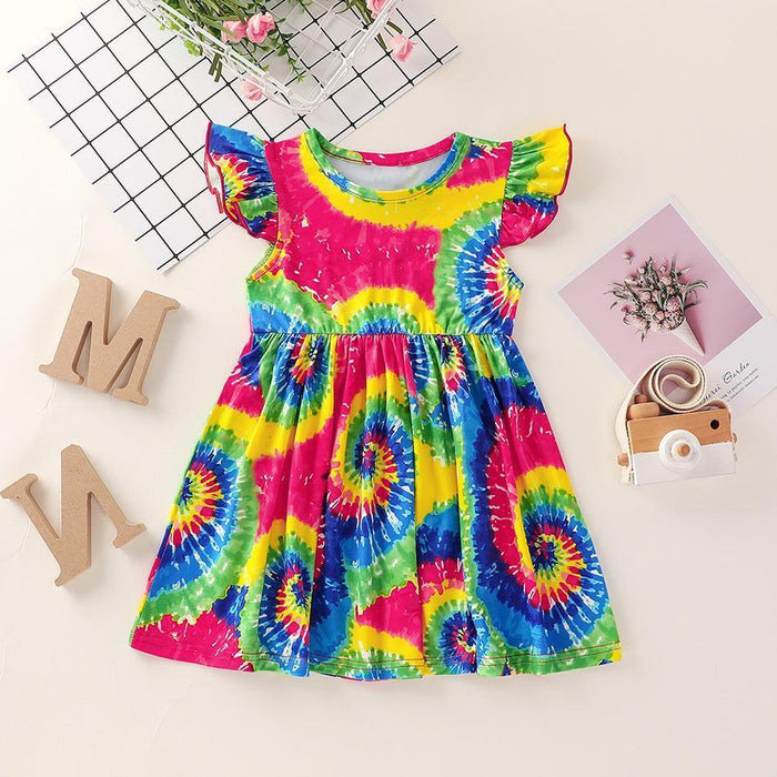 Baby Girl Stylish Tie-dyed Flare-sleeve Dress