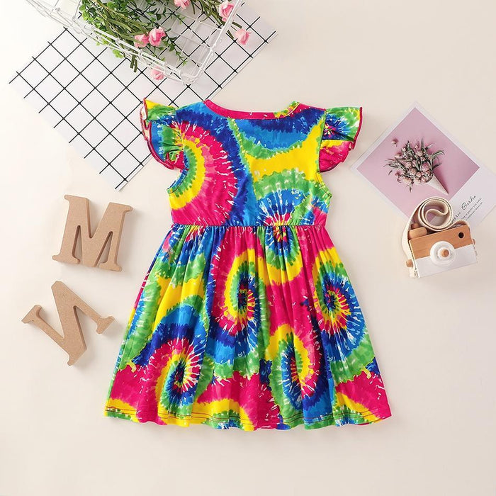Baby Girl Stylish Tie-dyed Flare-sleeve Dress