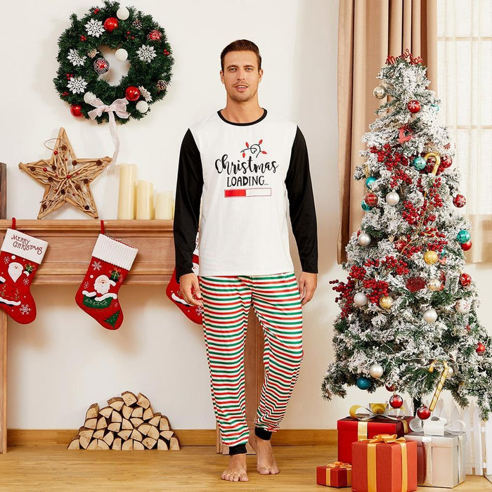 Christmas Loading Contrast Top and Striped Pants Family Matching Pajamas Sets