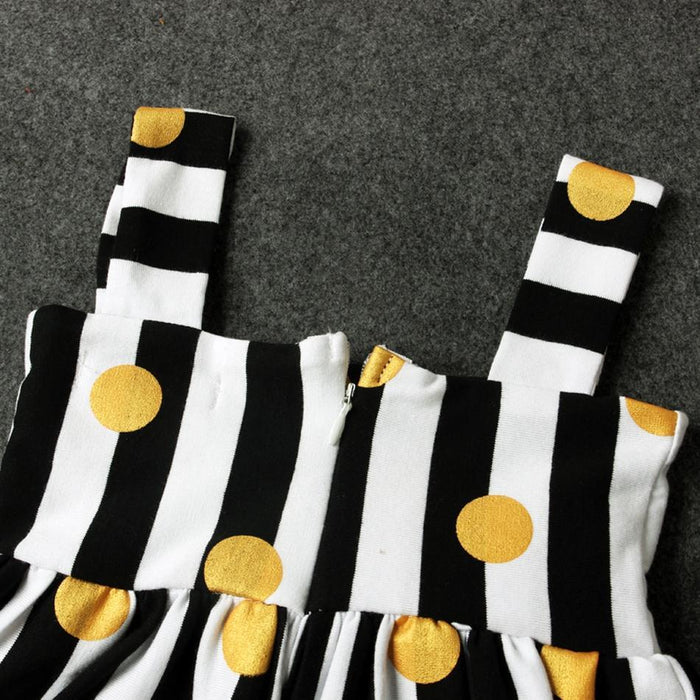 2-piece Lovely Striped Polka Dots Bow Decor Strap Dress and Headband Set