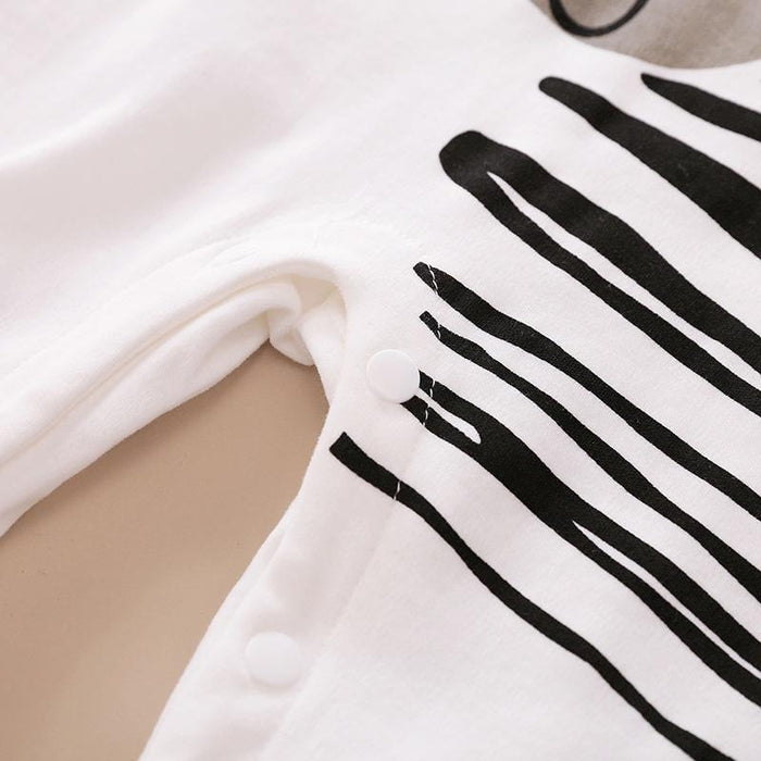 Playful Zebra Long Sleeve Cotton Jumpsuit in White with Hat for Baby Boy and Newborn