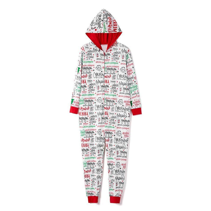 Christmas Letter Print Hooded Onesies Matching Pajamas