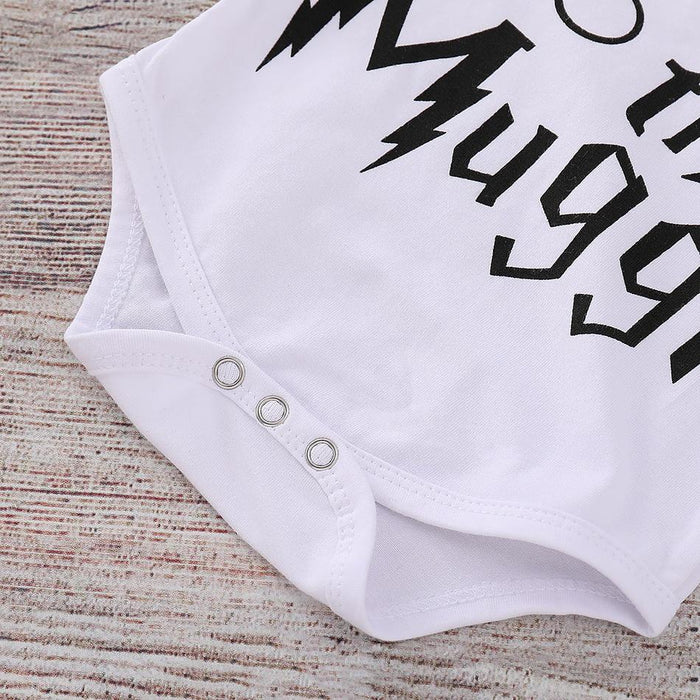 3-piece Letters Print Bodysuit Stripes Pants with Hat for Baby