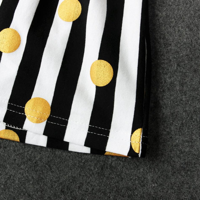 2-piece Lovely Striped Polka Dots Bow Decor Strap Dress and Headband Set