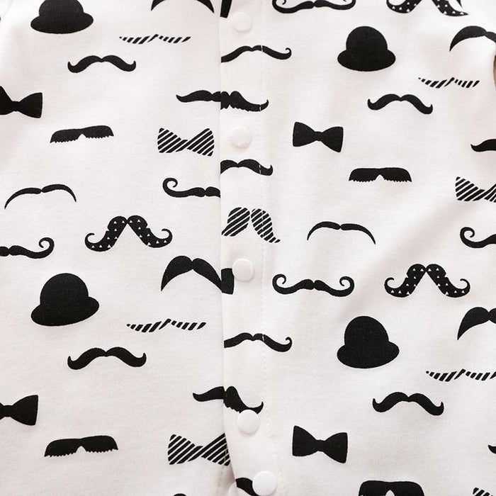 Moustache Pattern Long-sleeve Bow Tie Jumpsuit for Baby Boys