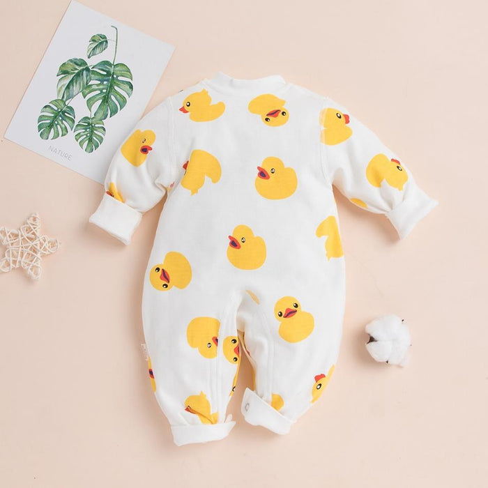 Baby Duck Allover Long-sleeve Jumpsuit