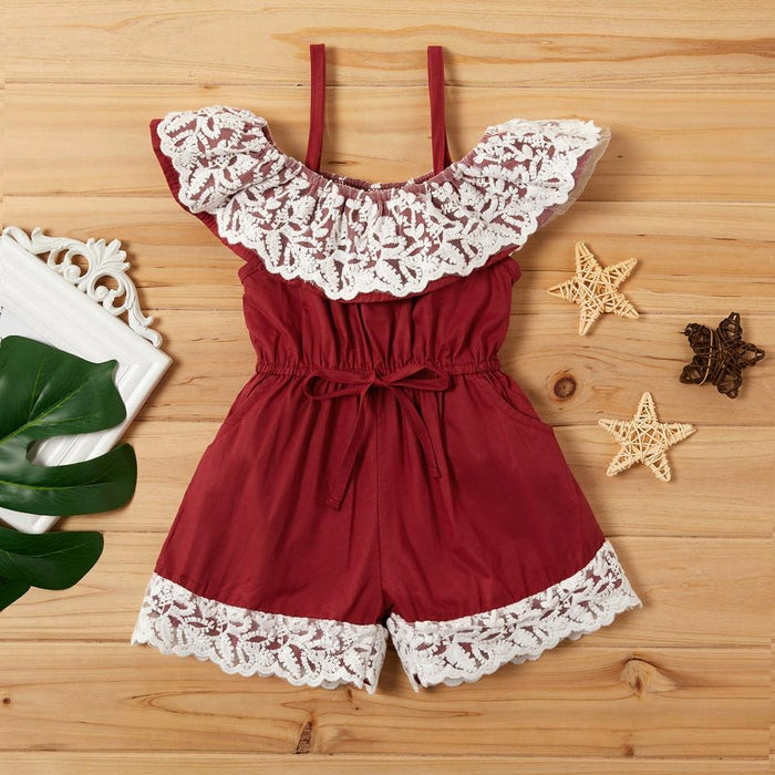 Baby / Toddler Girl Pretty Lace Decor Off Shoulder Onesies