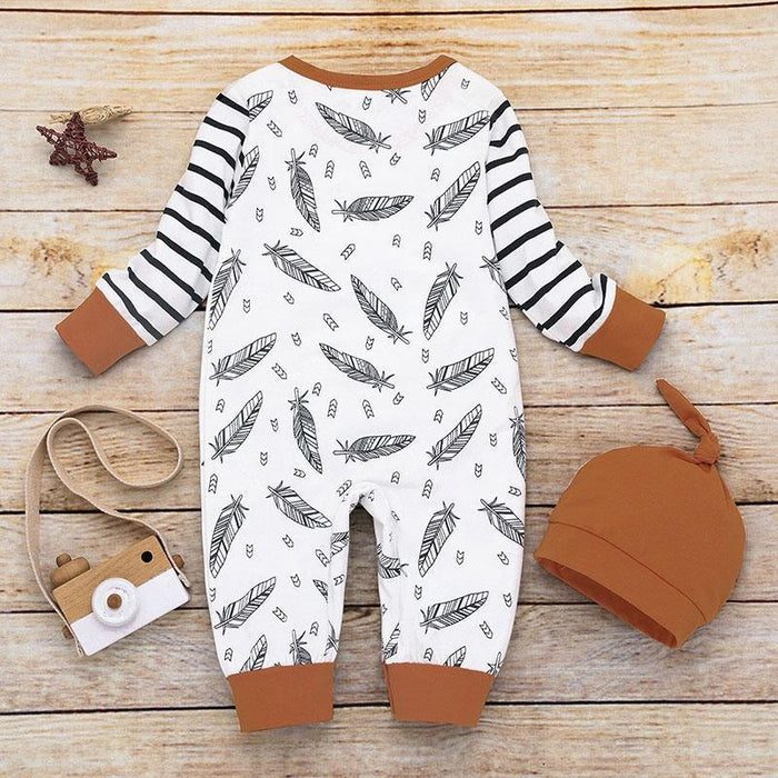 Baby Beautiful Leaf Allover Pocket Design Long-sleeve Jumpsuit and a Hat