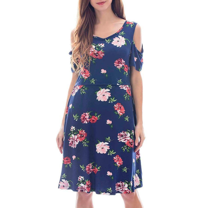 Sassy Floral Print Short-sleeve Nursing Dress