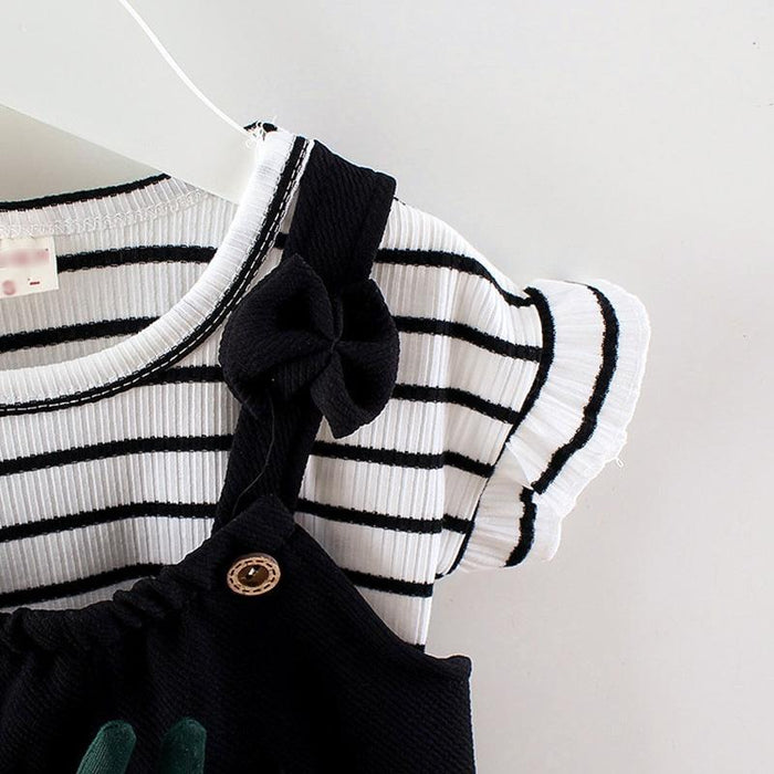 2-piece Cute Striped Top and Ruffle-cuffs Overalls for Baby Girl