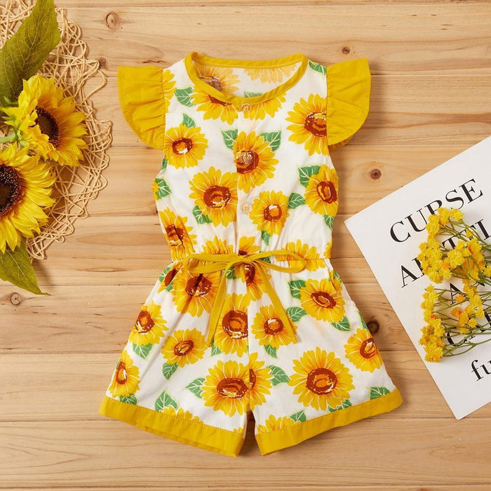 Baby / Toddler Girl Pretty Sunflower Print Flutter-sleeve Onesies